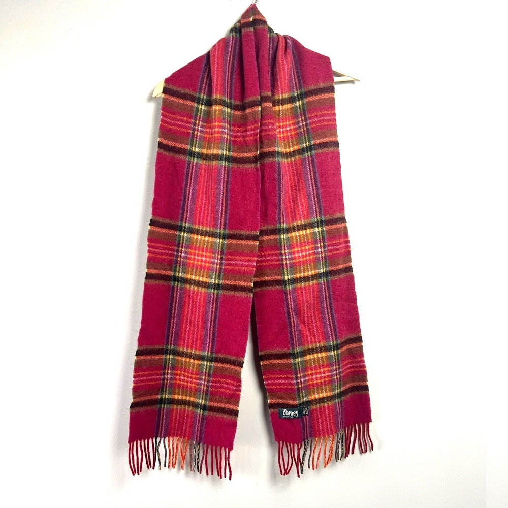 Blarney Pink Plaid 100% Lambswool Scarf Made in Ireland Fringe Preppy Heritage